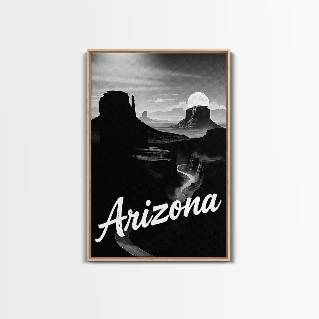 Arizona Travel Poster, Framed Canvas Print, Black And White Travel Art, Arizona Poster Print, Mid Century Wall Art, City Travel Prints