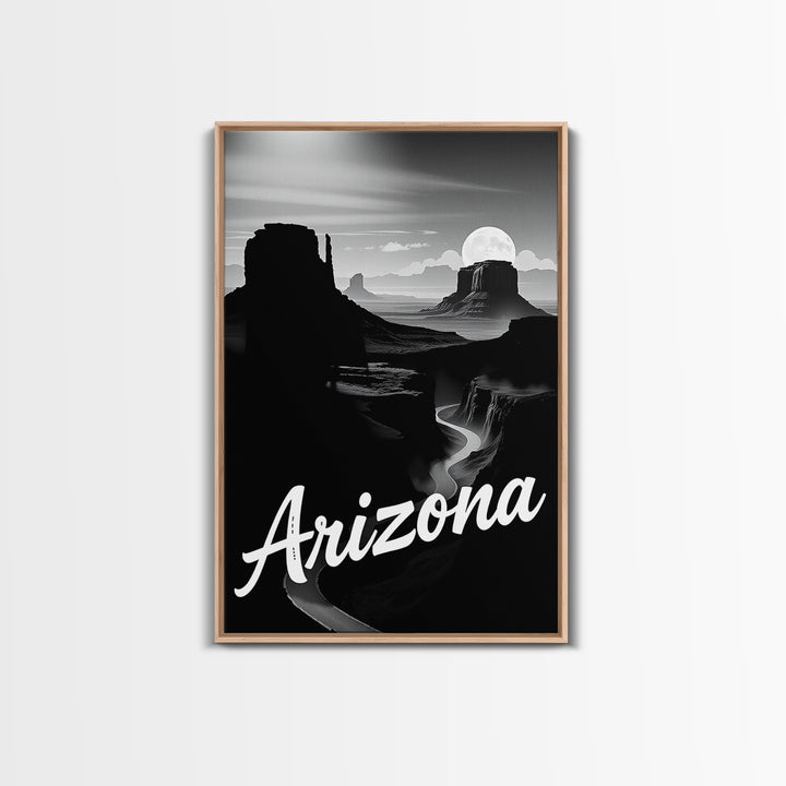 Arizona Travel Poster, Framed Canvas Print, Black And White Travel Art, Arizona Poster Print, Mid Century Wall Art, City Travel Prints