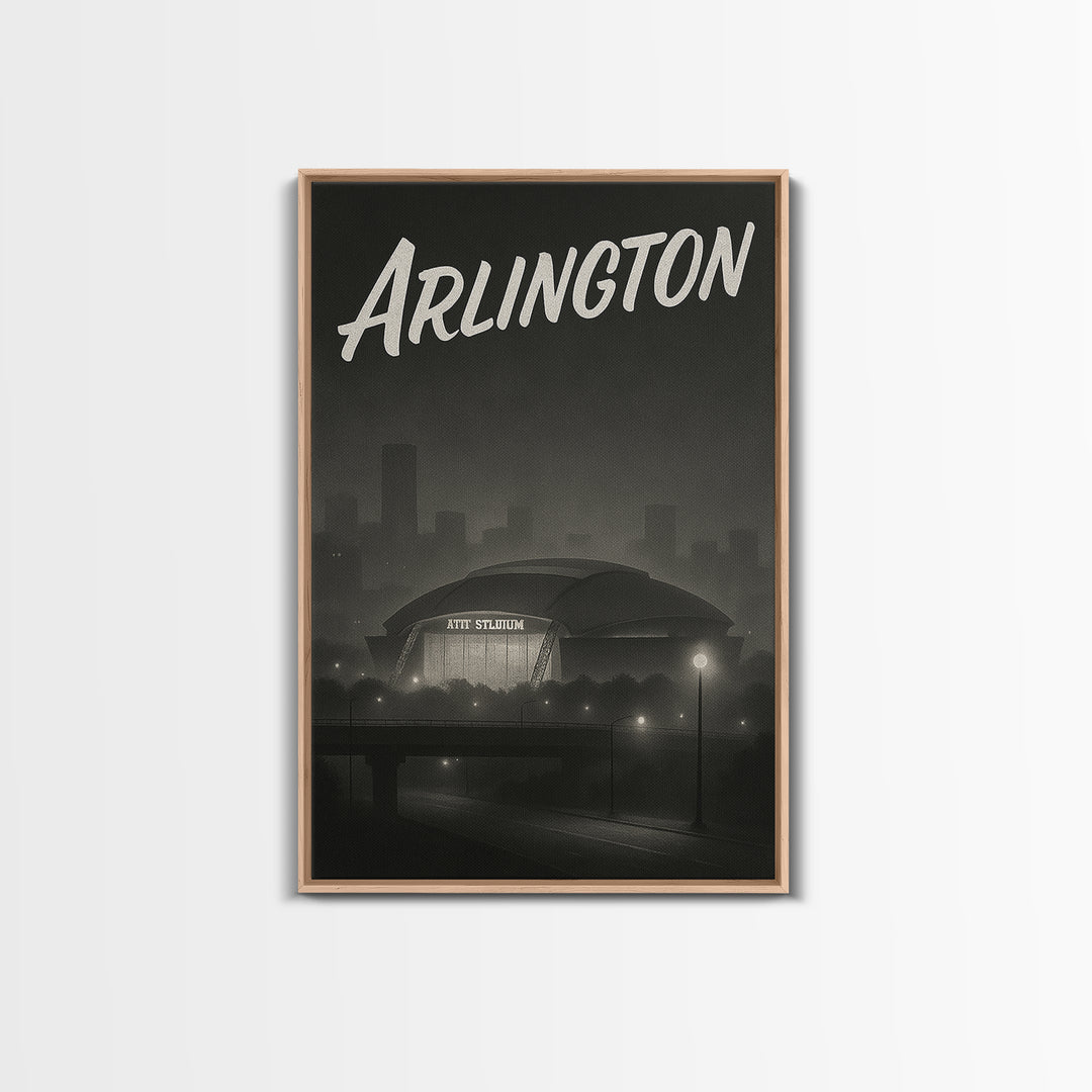 Arlington Texas Travel Poster, Canvas Print, Black And White Travel Art, Arlington Wall Art, Vintage Travel Art, Gift For Travelers