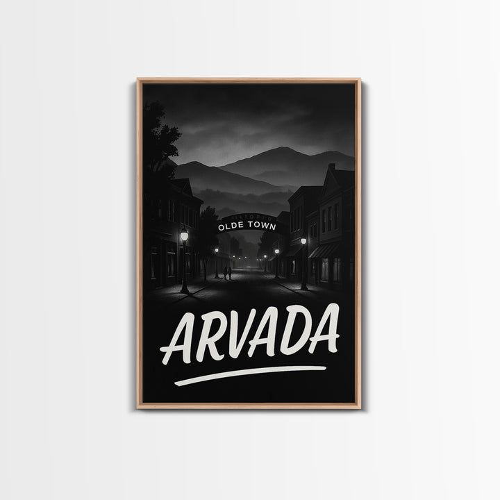 Arvada Travel Poster, Framed Canvas Print, Black And White Travel Art, Arvada Poster Print, City Art Print, Watercolor Downtown Skyline