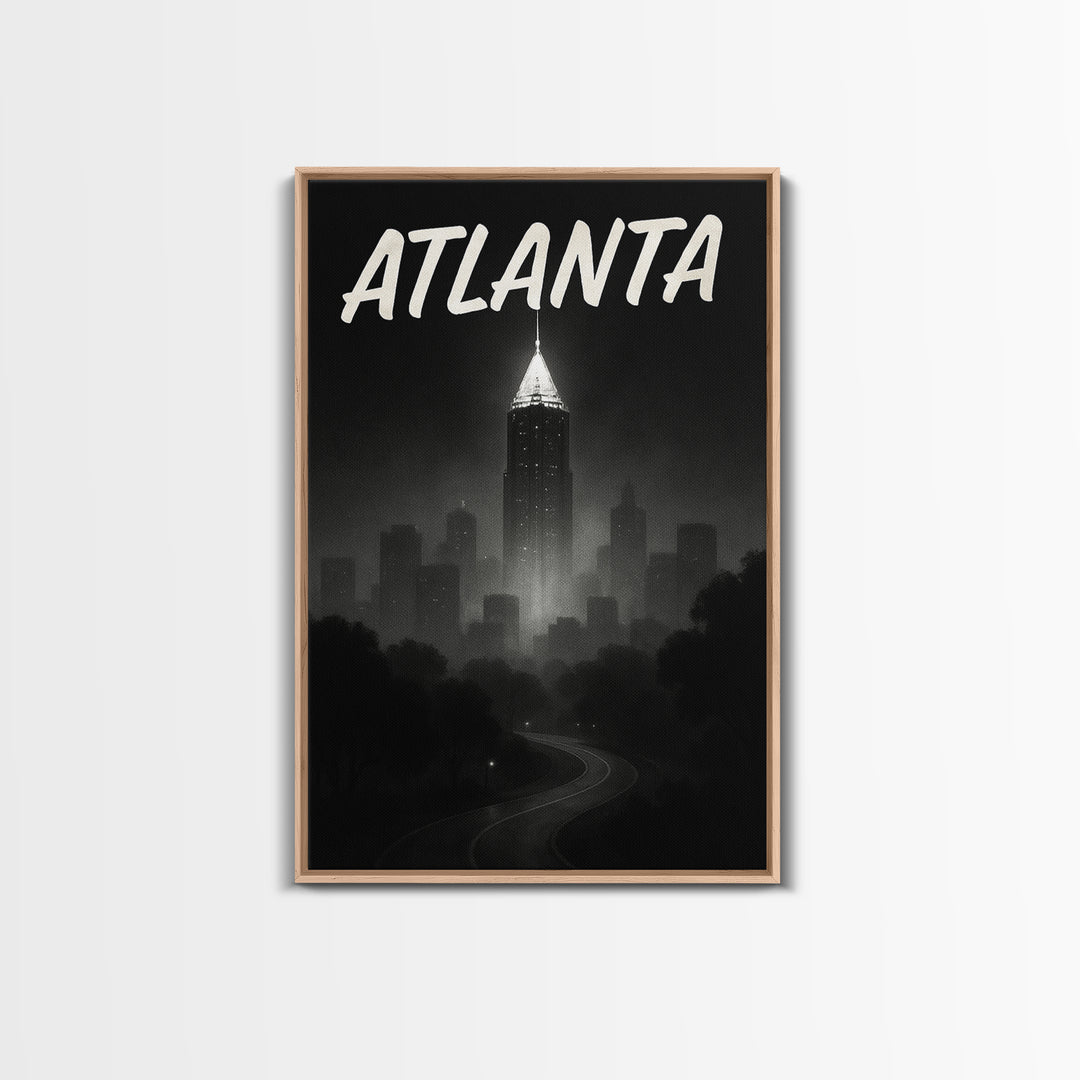Atlanta Travel Poster, Framed Canvas Print, Night Street Poster Art, Atlanta Wall Art, Vintage Travel Print, Travel Art Print, Design 2