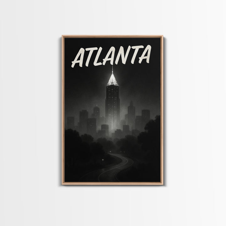 Atlanta Travel Poster, Framed Canvas Print, Night Street Poster Art, Atlanta Wall Art, Vintage Travel Print, Travel Art Print, Design 2