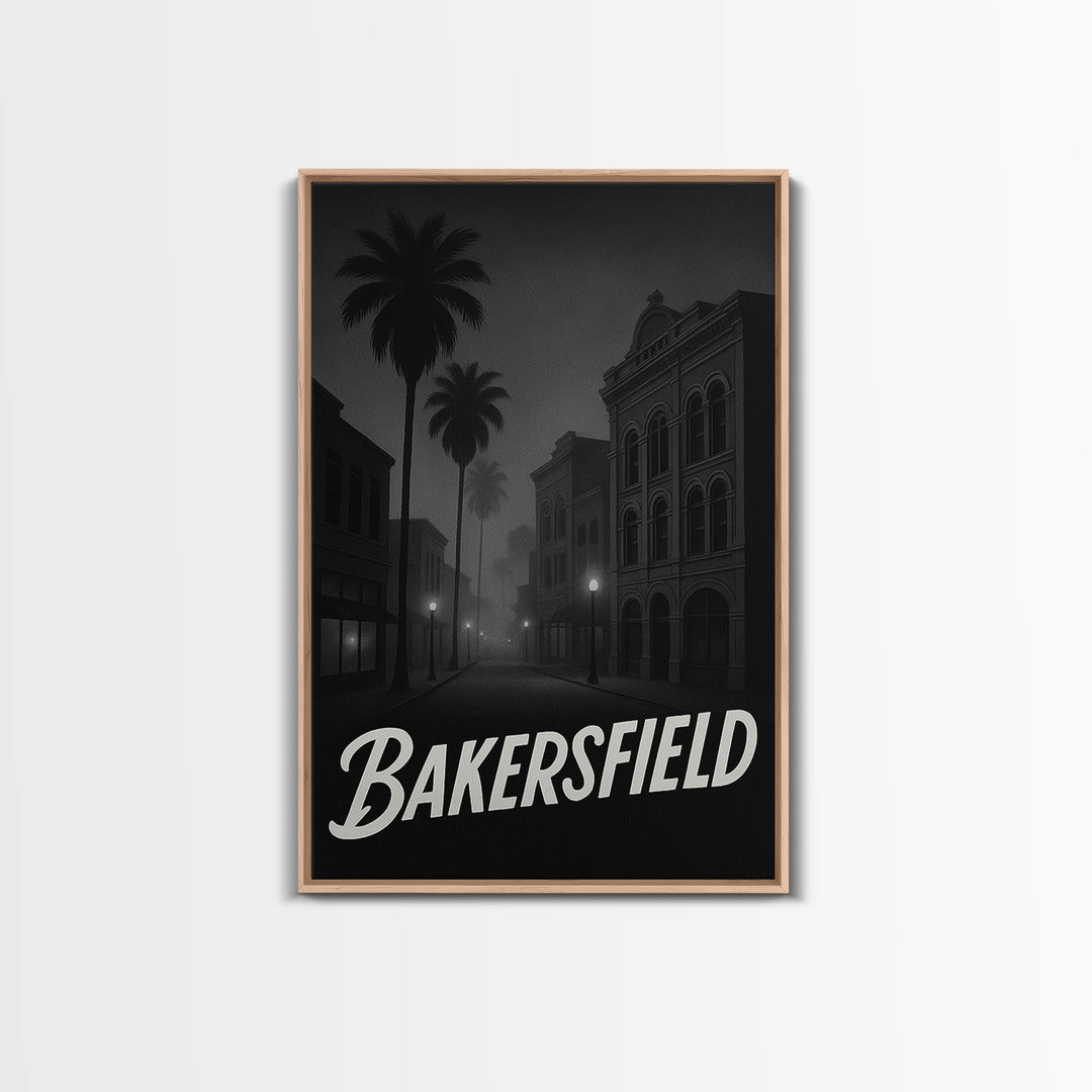 Bakersfield California Travel Poster, Canvas Print, Black And White Travel Art, Bakersfield Wall Art, Fine Art Print, Home Office Decor