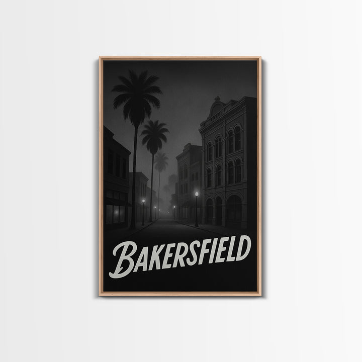 Bakersfield California Travel Poster, Canvas Print, Black And White Travel Art, Bakersfield Wall Art, Fine Art Print, Home Office Decor