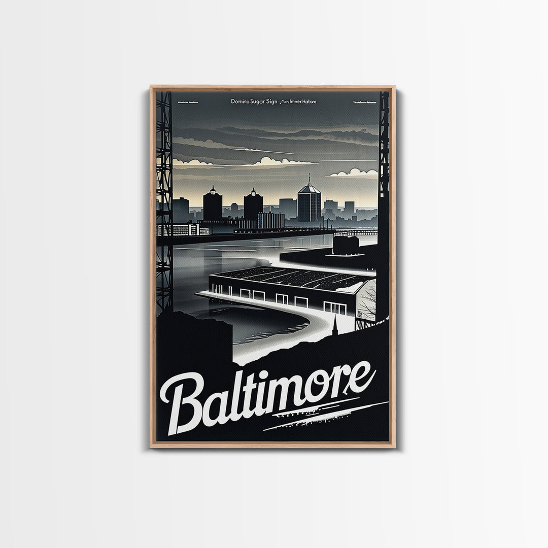 Baltimore Travel Poster, Framed Canvas Print, Black And White Travel Art, Baltimore Poster Print, Retro Travel Print, Home Office Decor