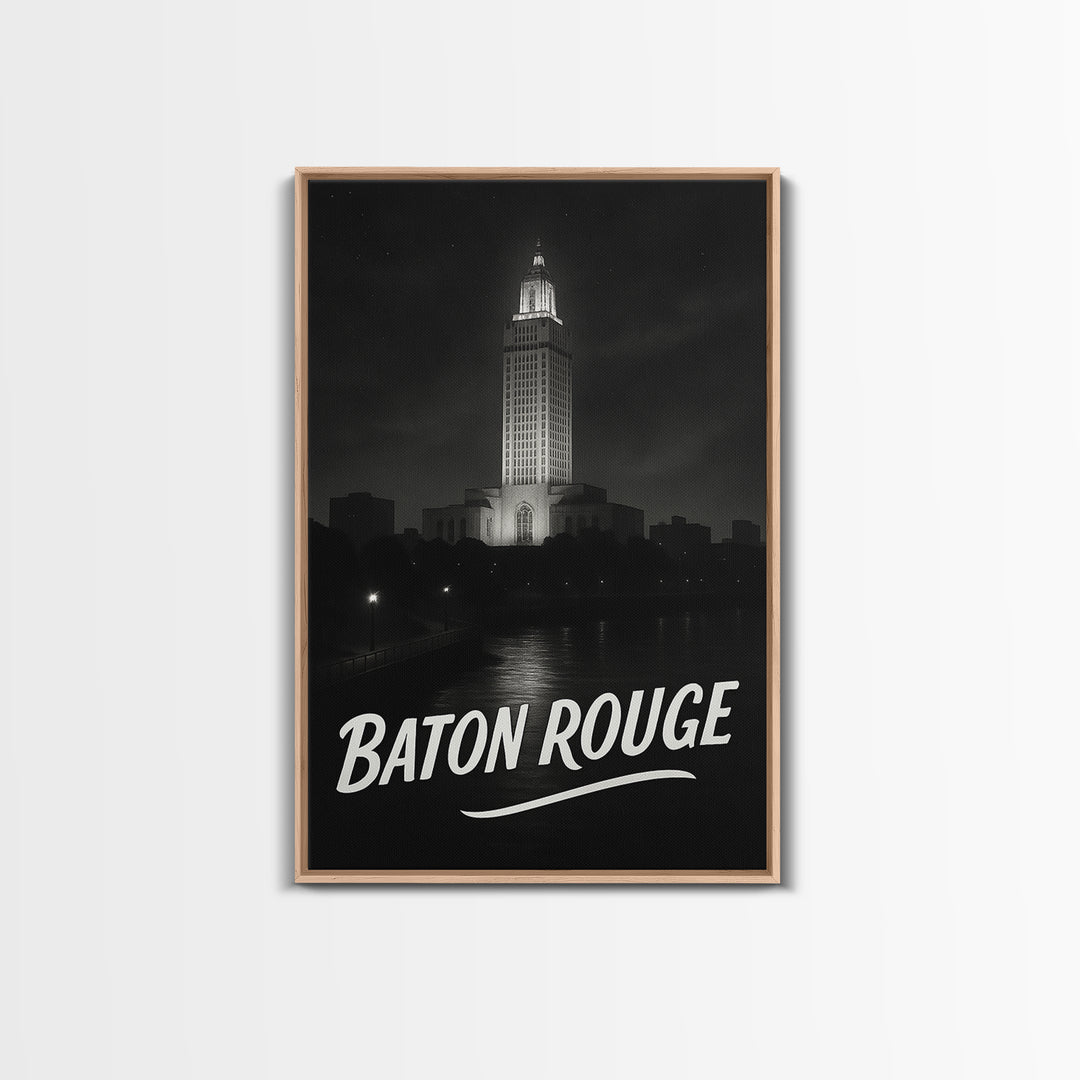 Baton Rouge Louisiana Travel Poster, Canvas Print, Black And White Travel Art, Baton Rouge Travel Art, Vintage City Art, City Travel Prints