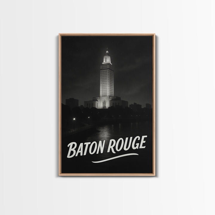 Baton Rouge Louisiana Travel Poster, Canvas Print, Black And White Travel Art, Baton Rouge Travel Art, Vintage City Art, City Travel Prints