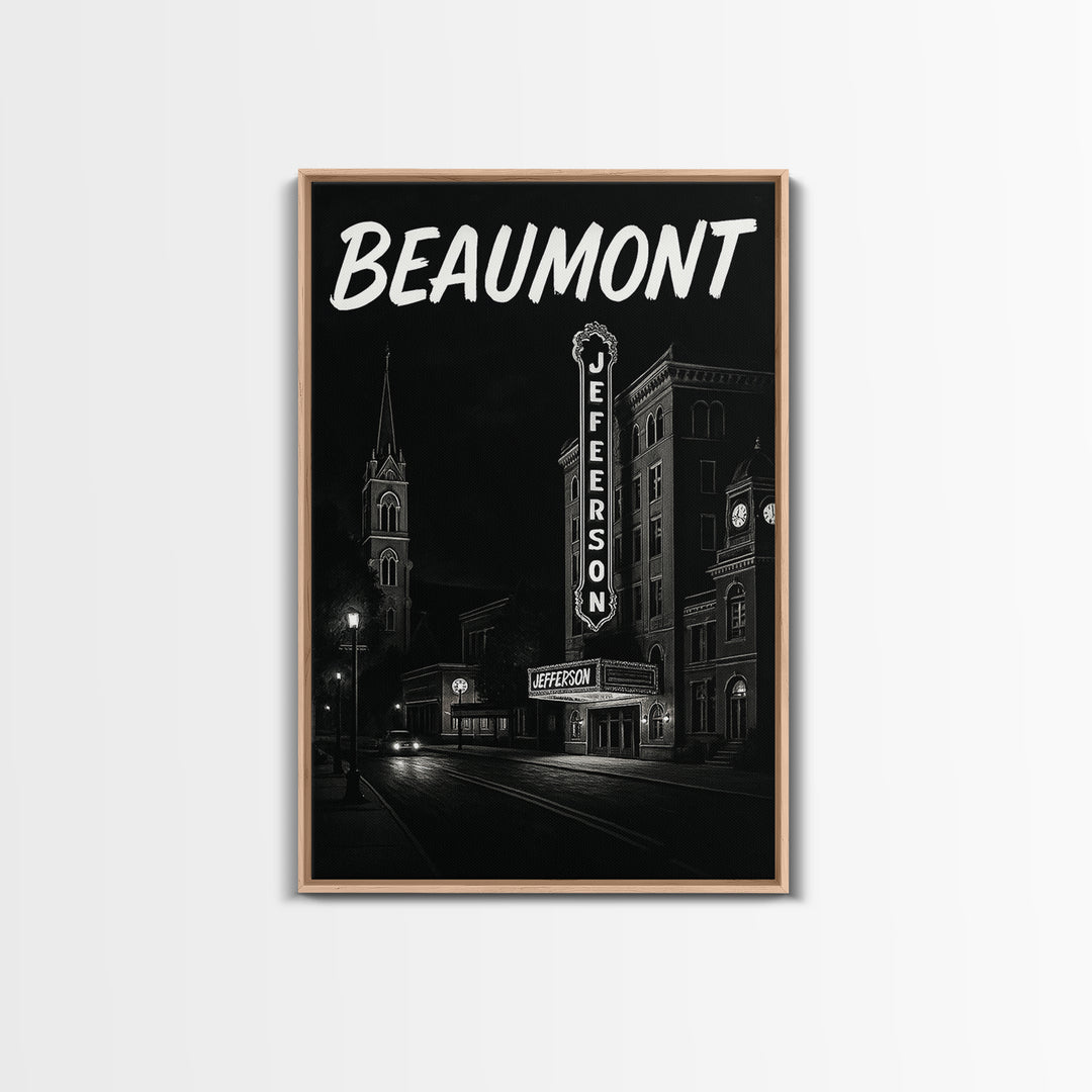 Beaumont Travel Poster, Framed Canvas Print, Dark Moody City Wall Art, Beaumont City Art, Eclectic Wall Decor, Living Room Wall Art