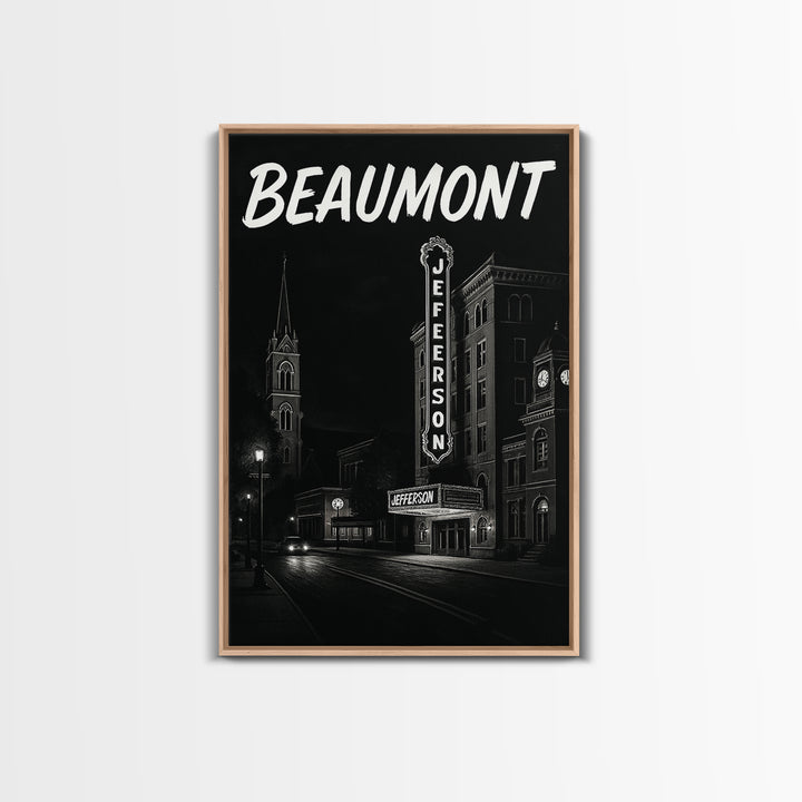Beaumont Travel Poster, Framed Canvas Print, Dark Moody City Wall Art, Beaumont City Art, Eclectic Wall Decor, Living Room Wall Art