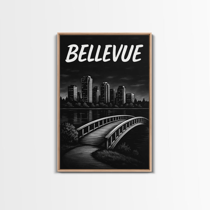Bellevue Travel Poster, Framed Canvas Print, Black And White Travel Art, Bellevue Wall Art, Modern Wall Decor, Travel Art Print