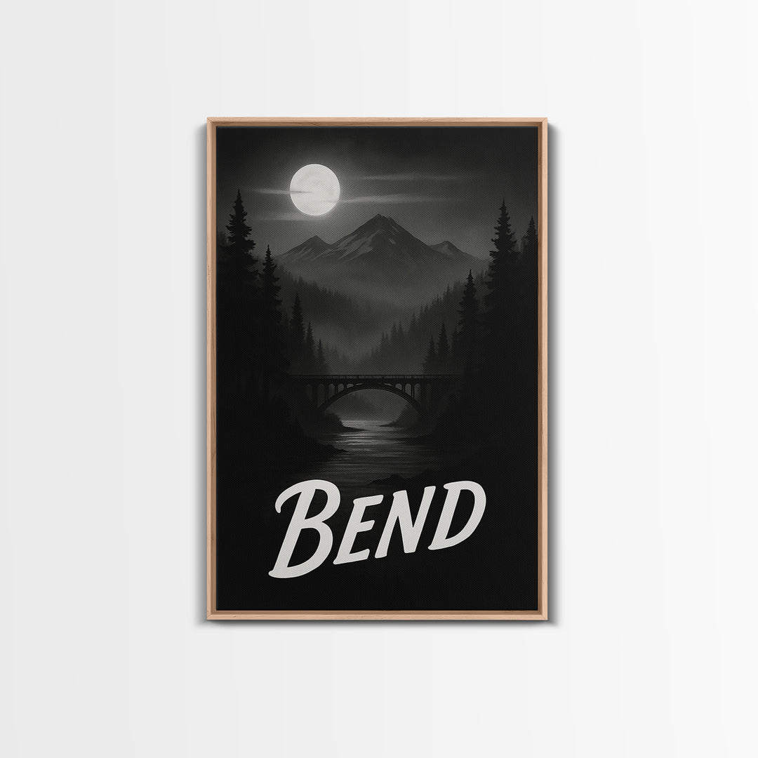 Bend Travel Poster, Canvas Print, Black And White Travel Art, Bend Travel Art, Travel Wall Decor, City Travel Prints, Gift For Travelers