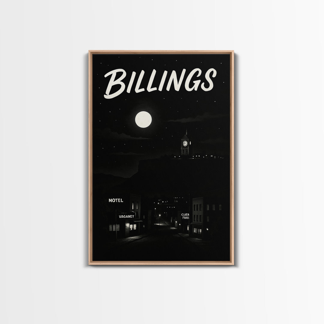 Billigns Travel Poster, Framed Canvas Print, Night Street Poster Art, Billigns Travel Art, City Travel Prints, Living Room Wall Art