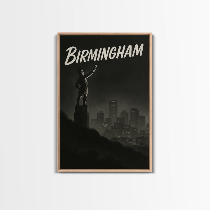 Birmingham Alabama Travel Poster, Canvas Print, Night Street Poster Art, Birmingham Wall Art, Mid Century Wall Art, Vintage Travel Print