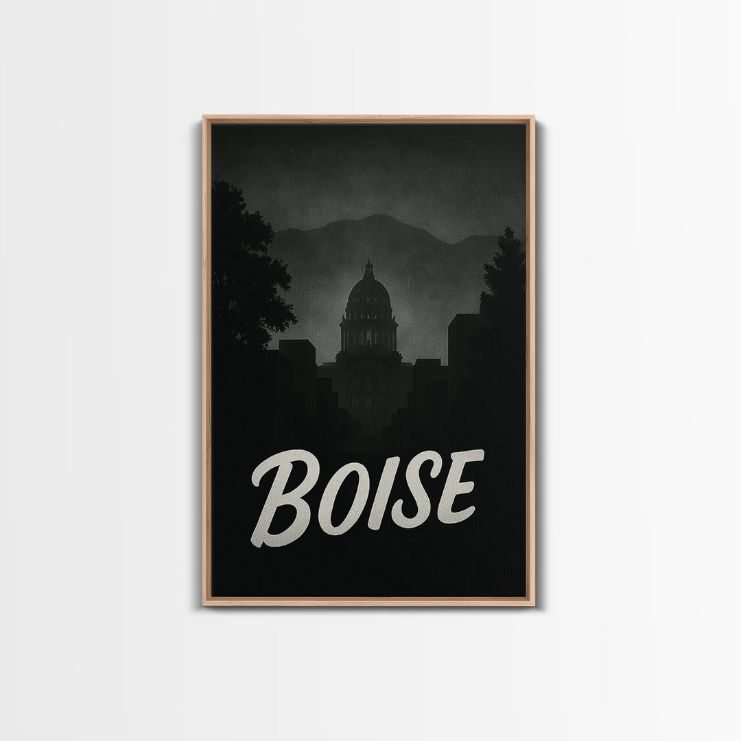 Boise Idaho Travel Poster, Canvas Print, Night Street Poster Art, Boise Wall Art, City Illustration, Travel Wall Art, Travel Wall Decor