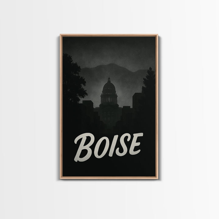 Boise Idaho Travel Poster, Canvas Print, Night Street Poster Art, Boise Wall Art, City Illustration, Travel Wall Art, Travel Wall Decor