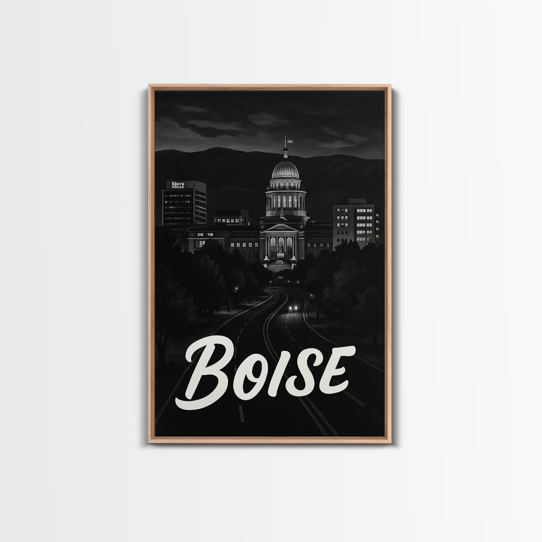 Boise Travel Poster, Canvas Print, Black And White Travel Art, Boise Travel Art, Retro Travel Print, Travel Poster Art, Home Office Decor