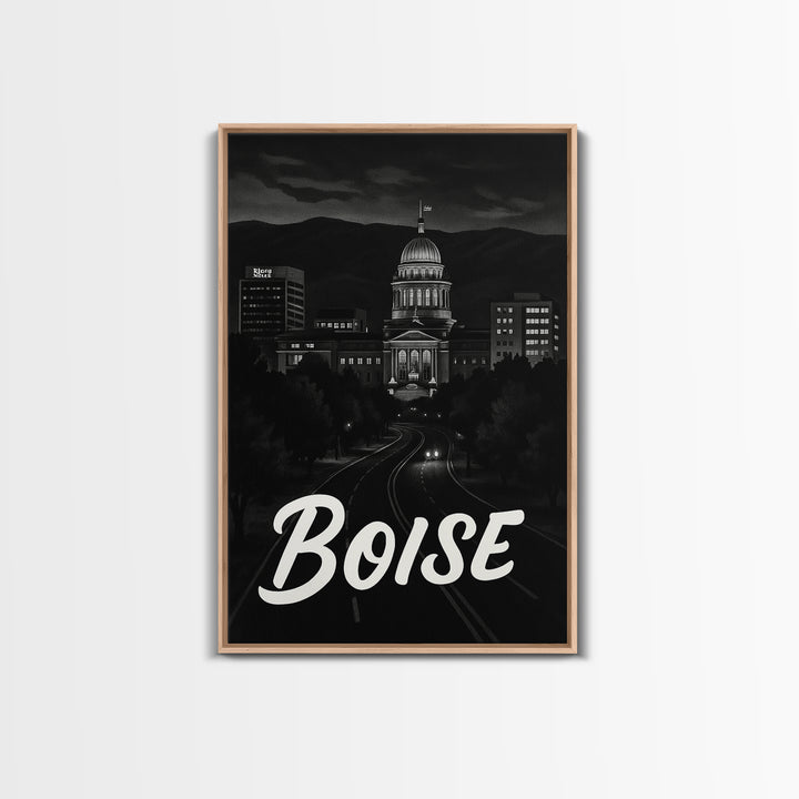 Boise Travel Poster, Canvas Print, Black And White Travel Art, Boise Travel Art, Retro Travel Print, Travel Poster Art, Home Office Decor