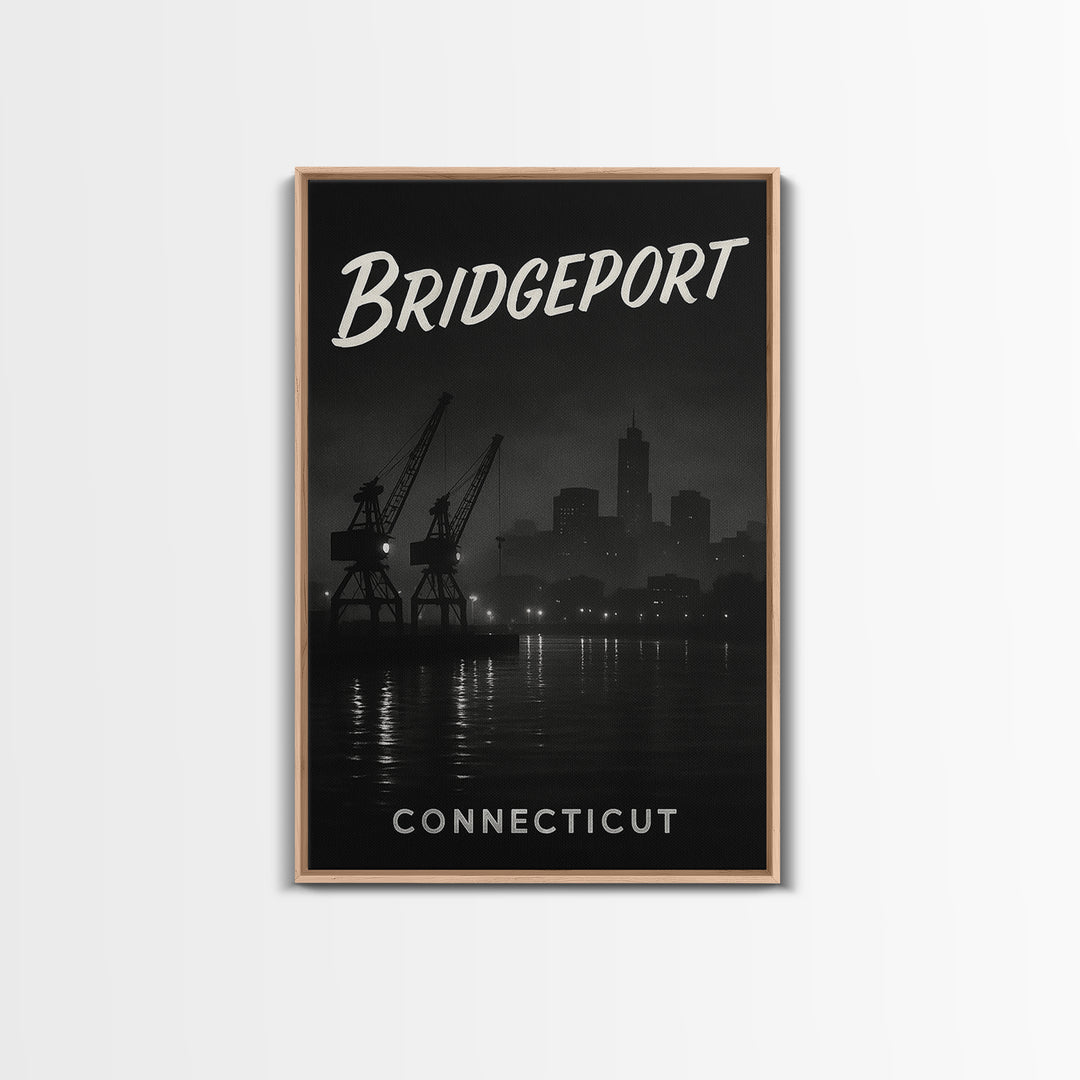 Bridgeport Connecticut Travel Poster, Canvas Print, Vintage Noir Poster Art, Bridgeport Travel Art, Living Room Wall Art, City Travel Prints