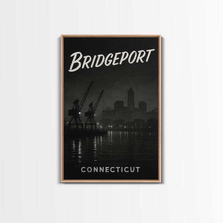 Bridgeport Connecticut Travel Poster, Canvas Print, Vintage Noir Poster Art, Bridgeport Travel Art, Living Room Wall Art, City Travel Prints