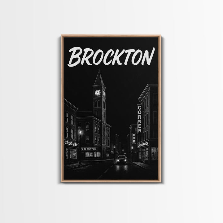 Brockton Travel Poster, Framed Canvas Print, Dark Moody City Wall Art, Brockton Wall Art, Travel Art Print, Fine Art Print, Landscape Art