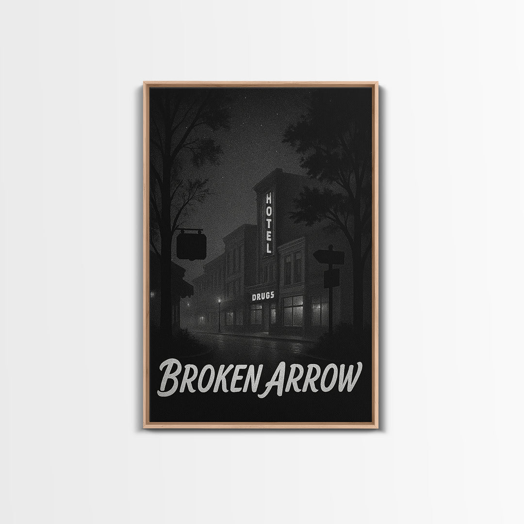 Broken Arrow Oklahoma Travel Poster, Canvas Print, Black And White Travel Art, Broken Arrow Wall Art, Travel Print, Vintage Travel Art