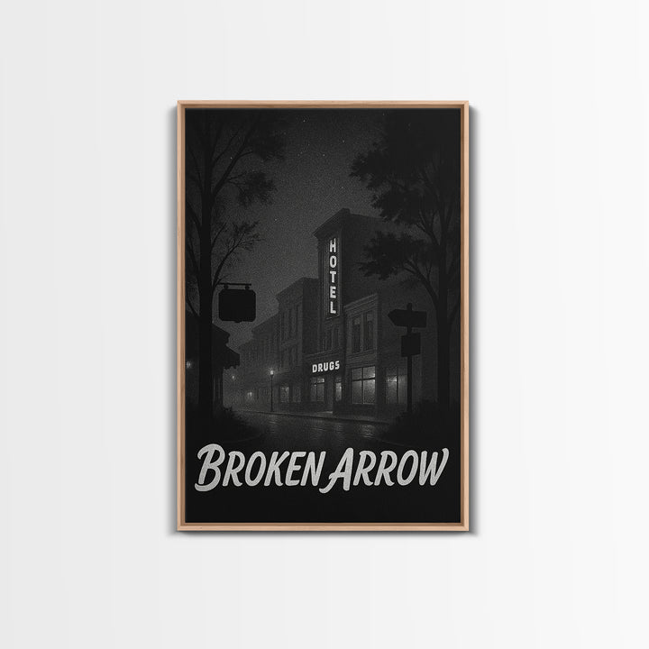 Broken Arrow Oklahoma Travel Poster, Canvas Print, Black And White Travel Art, Broken Arrow Wall Art, Travel Print, Vintage Travel Art