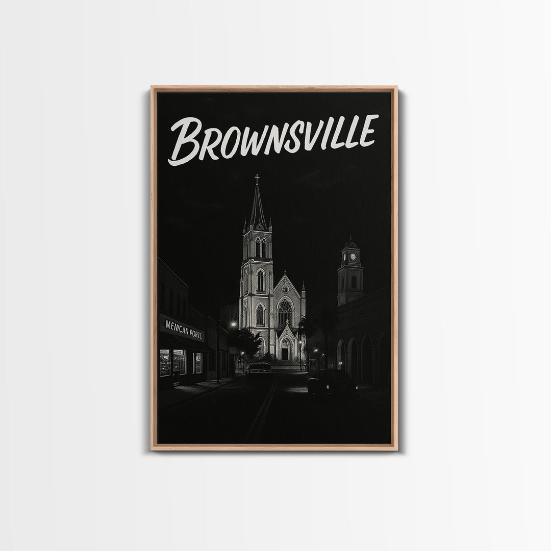 Brownsville Travel Poster, Canvas Print, Dark Moody City Wall Art, Brownsville Poster Print, Home Office Decor, Wanderlust Decor