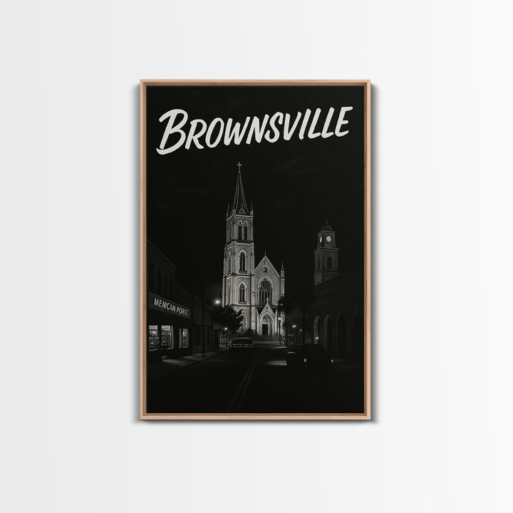 Brownsville Travel Poster, Canvas Print, Dark Moody City Wall Art, Brownsville Poster Print, Home Office Decor, Wanderlust Decor