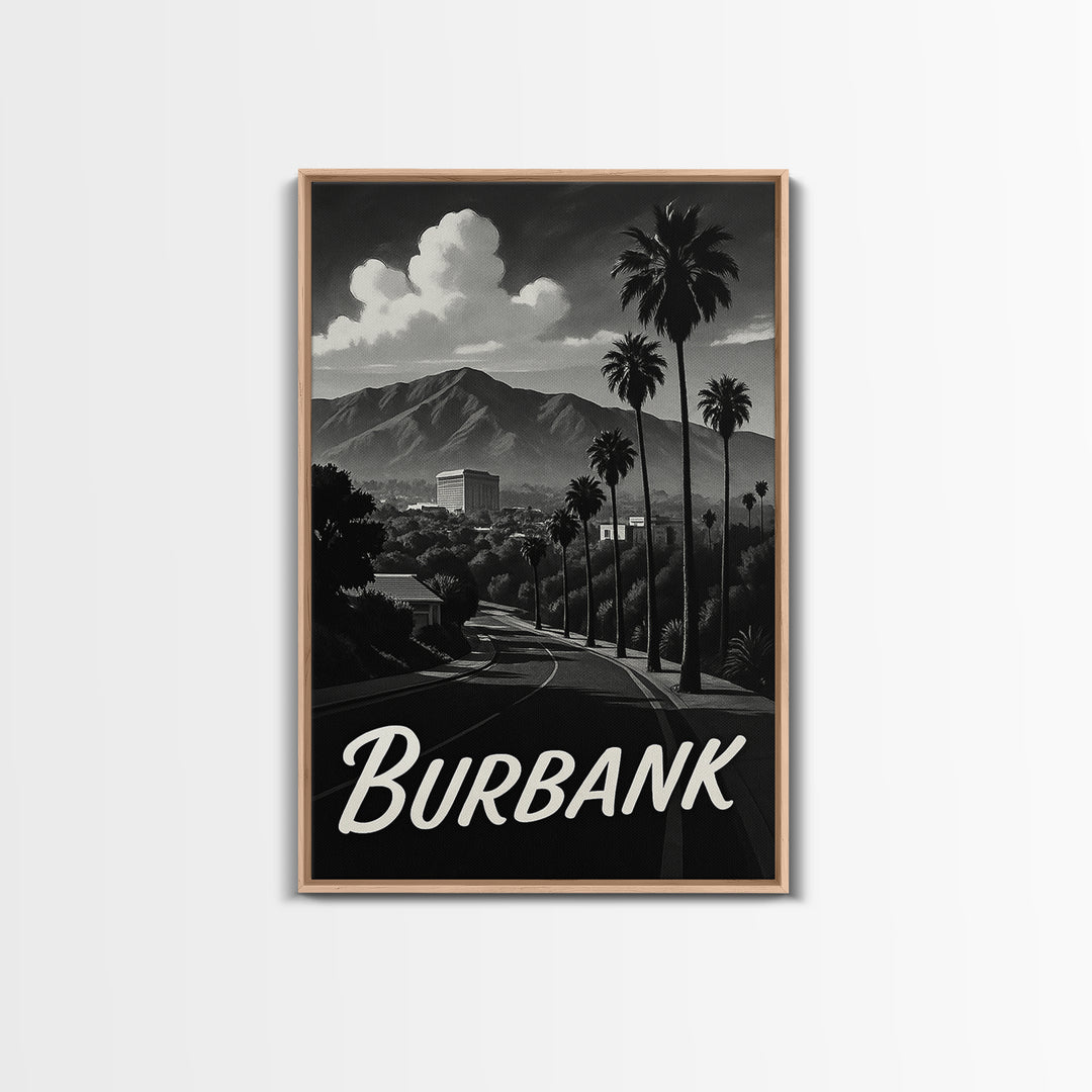 Burbank Travel Poster, Framed Canvas Print, Night Street Poster Art, Burbank City Art, Gift For Travelers, Eclectic Wall Decor