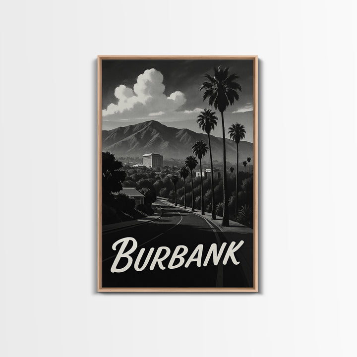 Burbank Travel Poster, Framed Canvas Print, Night Street Poster Art, Burbank City Art, Gift For Travelers, Eclectic Wall Decor