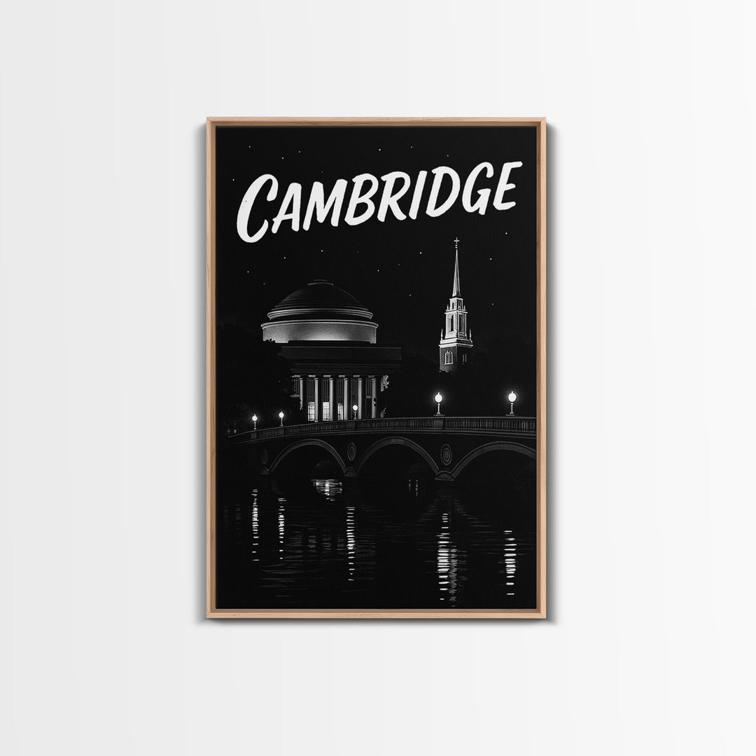 Cambridge Travel Poster, Canvas Print, Black And White Travel Art, Cambridge Wall Art, Fine Art Print, Gift For Travelers, Vintage City Art