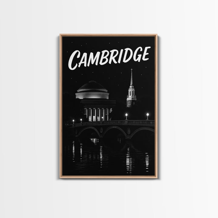 Cambridge Travel Poster, Canvas Print, Black And White Travel Art, Cambridge Wall Art, Fine Art Print, Gift For Travelers, Vintage City Art
