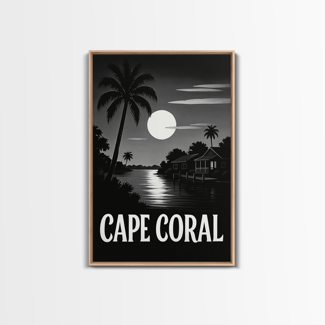 Cape Coral Travel Poster, Canvas Print, Dark Moody City Wall Art, Cape Coral Travel Art, Travel Art Print, Home Office Decor, Art Print