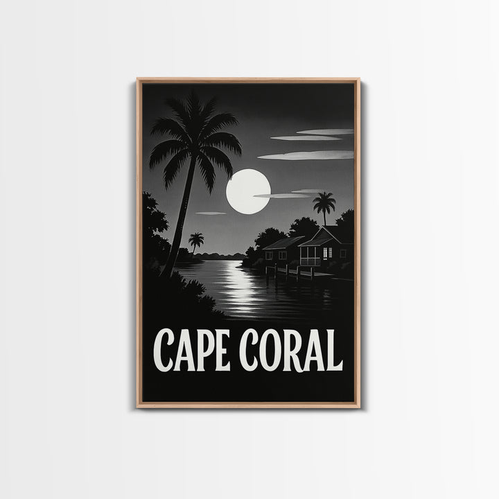 Cape Coral Travel Poster, Canvas Print, Dark Moody City Wall Art, Cape Coral Travel Art, Travel Art Print, Home Office Decor, Art Print