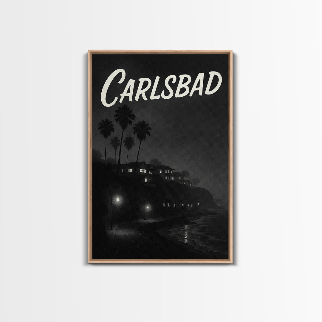 Carlsbad California Travel Poster, Framed Canvas Print, Night Street Poster Art, Carlsbad City Art, Travel Poster Set, Eclectic Wall Decor