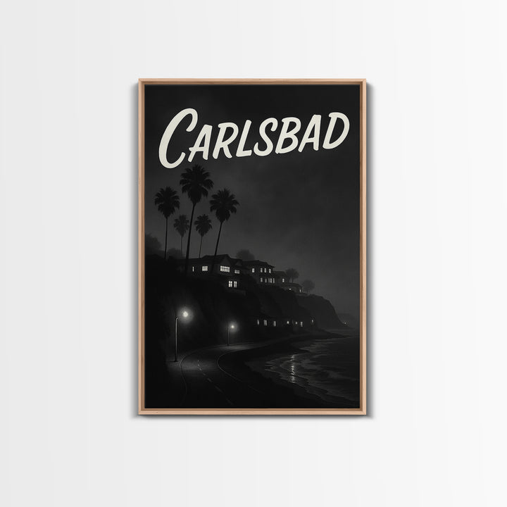 Carlsbad California Travel Poster, Framed Canvas Print, Night Street Poster Art, Carlsbad City Art, Travel Poster Set, Eclectic Wall Decor
