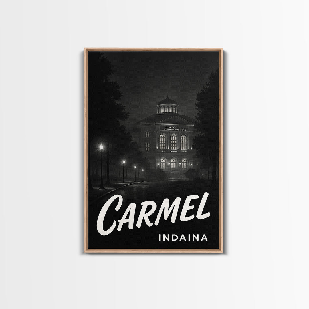 Carmel Indiana Travel Poster, Canvas Print, Vintage Noir Poster Art, Carmel Travel Art, Travel Art, Retro Travel Print, Mid Century Wall Art