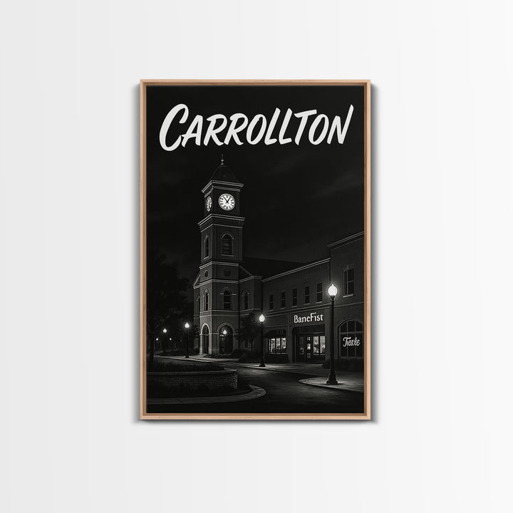 Carrollton Texas Travel Poster, Framed Canvas Print, Night Street Poster Art, Carrollton Art Print, Fine Art Print, Eclectic Wall Decor