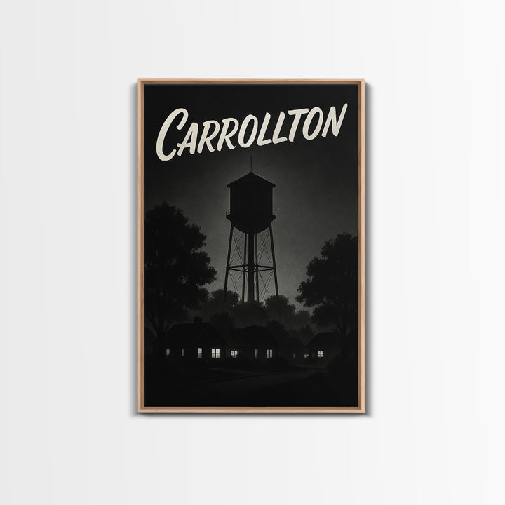 Carrollton Travel Poster, Framed Canvas Print, Vintage Noir Poster Art, Carrollton Wall Art, City Illustration, Vintage City Art