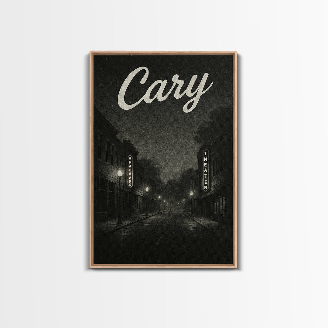 Cary North Carolina Travel Poster, Canvas Print, Dark Moody City Wall Art, Cary Print, Travel Poster Set, Travel Art Print