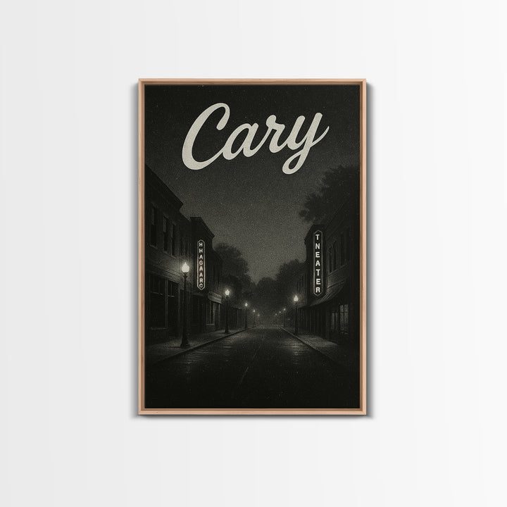 Cary North Carolina Travel Poster, Canvas Print, Dark Moody City Wall Art, Cary Print, Travel Poster Set, Travel Art Print