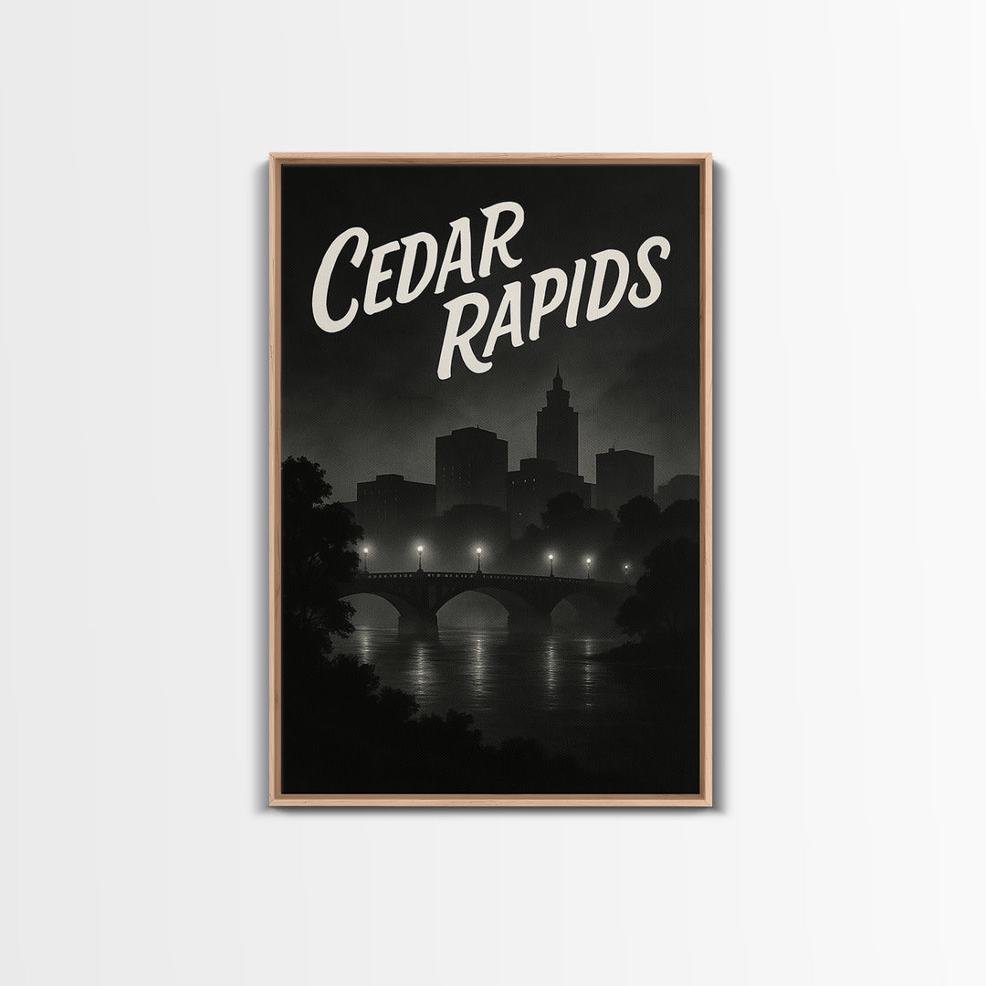 Cedar Rapids Iowa Travel Poster, Canvas Print, Dark Moody City Wall Art, Cedar Rapids Travel Art, Travel Poster Art, Wanderlust Decor