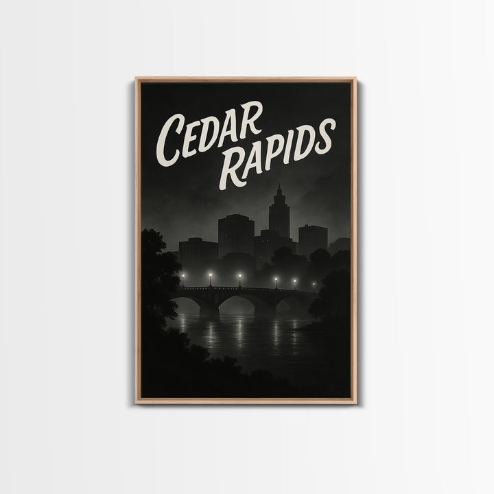 Cedar Rapids Iowa Travel Poster, Canvas Print, Dark Moody City Wall Art, Cedar Rapids Travel Art, Travel Poster Art, Wanderlust Decor