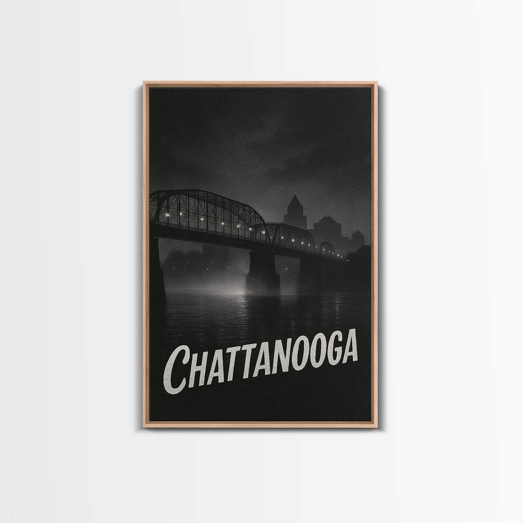 Chattanooga Tennessee Travel Poster, Canvas Print, Black And White Travel Art, Chattanooga Wall Art, Mid Century Wall Art, Travel Art