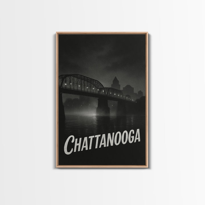 Chattanooga Tennessee Travel Poster, Canvas Print, Black And White Travel Art, Chattanooga Wall Art, Mid Century Wall Art, Travel Art