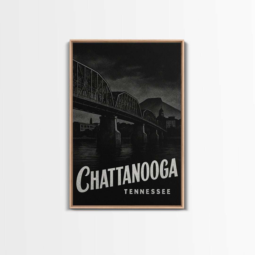 Chattanooga Travel Poster, Framed Canvas Print, Dark Moody City Wall Art, Chattanooga City Art, City Art Print, Wanderlust Decor