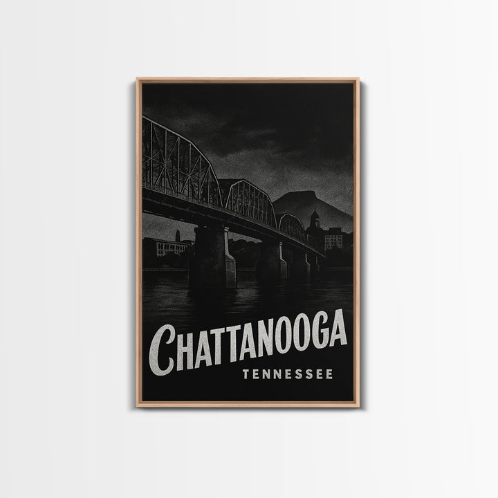 Chattanooga Travel Poster, Framed Canvas Print, Dark Moody City Wall Art, Chattanooga City Art, City Art Print, Wanderlust Decor