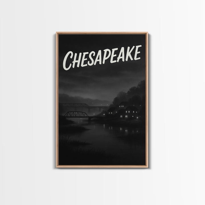 Chesapeake Travel Poster, Framed Canvas Print, Black And White Travel Art, Chesapeake Travel Art, City Illustration, Travel Poster Set