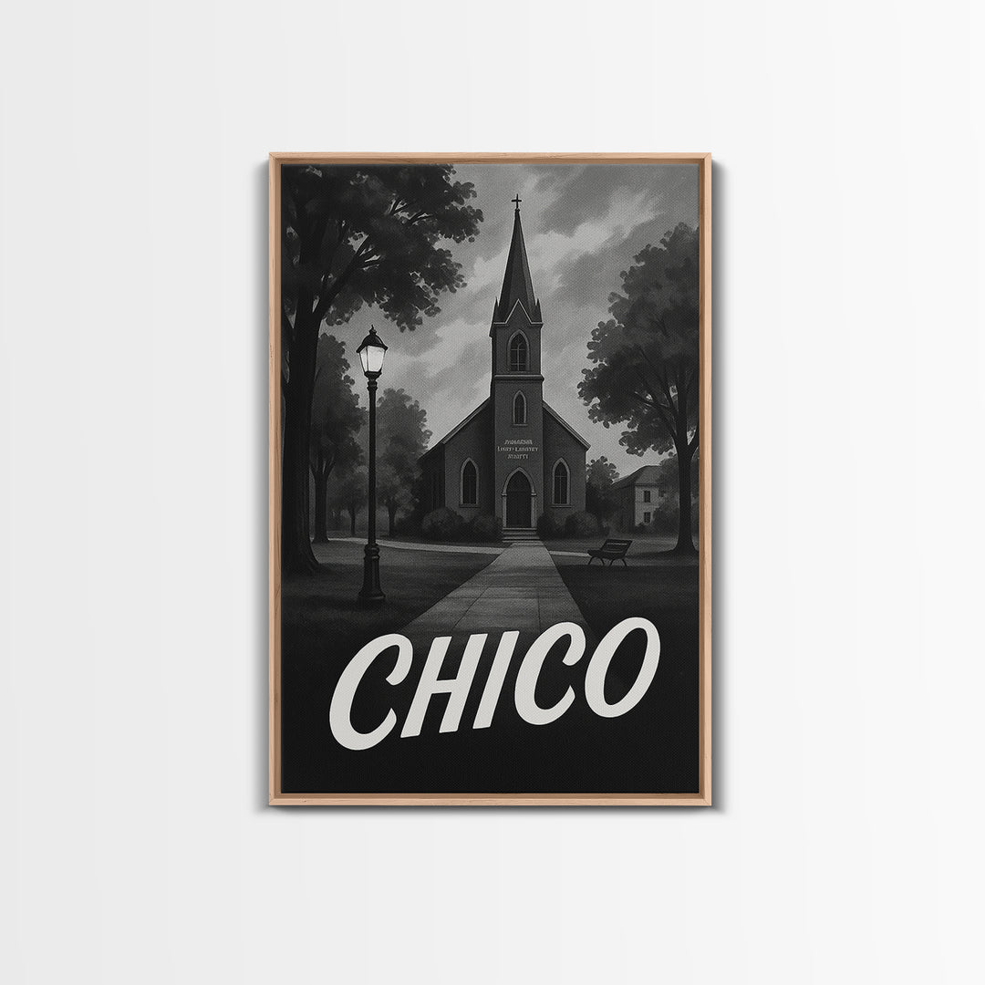 Chico Travel Poster, Canvas Print, Dark Moody City Wall Art, Chico Travel Art, City Travel Prints, Eclectic Wall Decor, Travel Wall Art