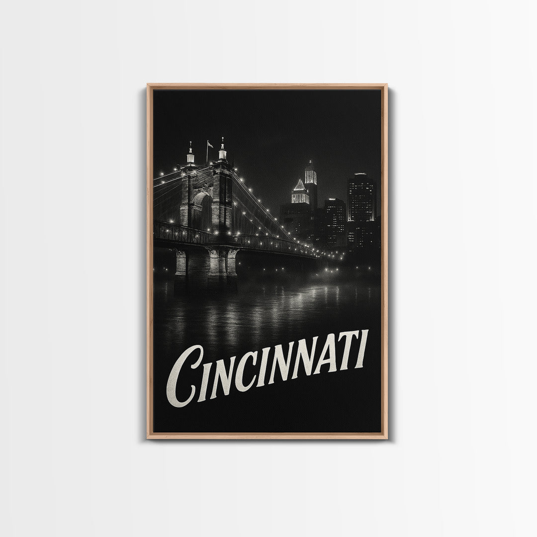 Cincinnati Ohio Travel Poster, Canvas Print, Black And White Travel Art, Cincinnati City Art, Travel Poster Art, City Art Print, Art Print